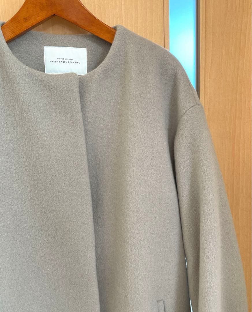 ☆極美品☆グリーンレーベル アンゴラビーバースリットノーカラーコート40