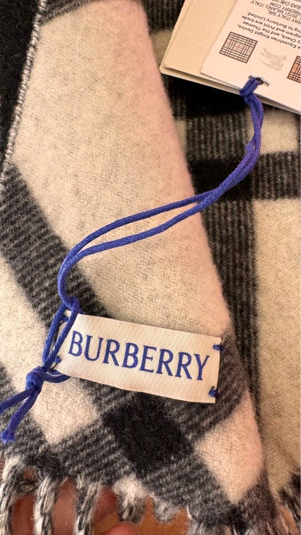 BURBERRY マフラー カシミア チェックブラックxホワイト タグ付き