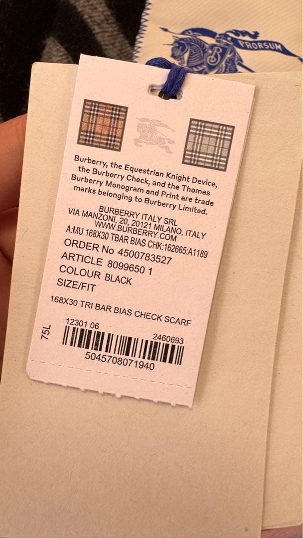 BURBERRY マフラー カシミア チェックブラックxホワイト タグ付き