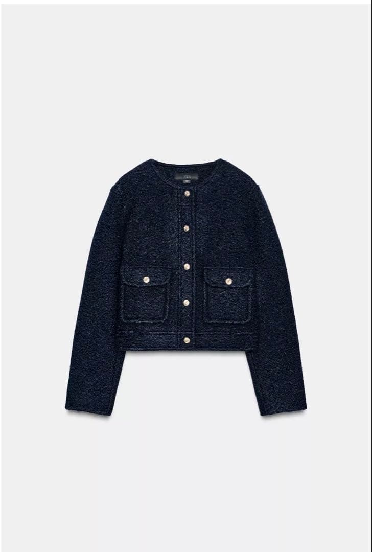 ◆新品同様◆ZARA ザラ◆今期人気完売 ブークレジャケット ノーカラーSサイズ