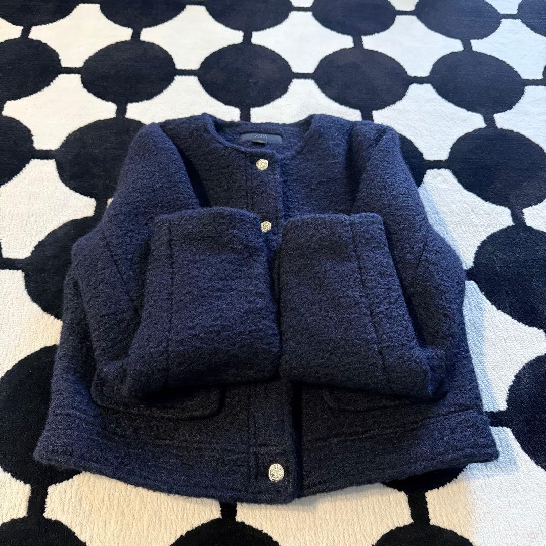 ◆新品同様◆ZARA ザラ◆今期人気完売 ブークレジャケット ノーカラーSサイズ