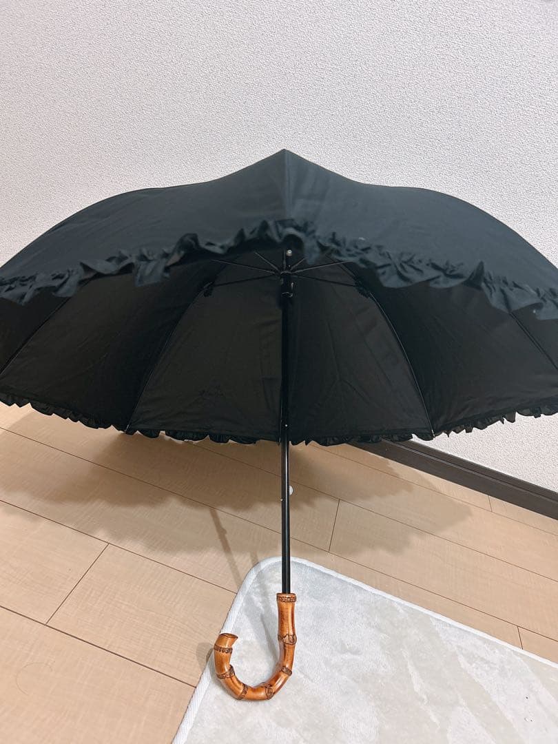 芦屋ロサブラン　フリル付きブラック晴雨兼用傘