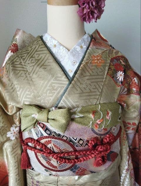 ころ様　419.普通〜ゆったり振袖7点セット 　正絹フルセット成人式　やまと