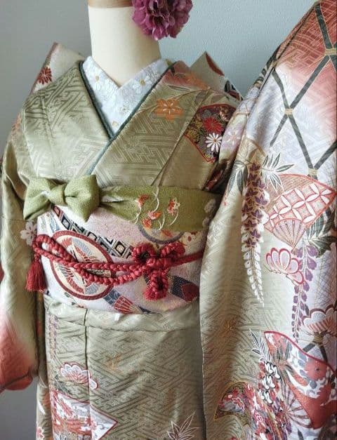 ころ様　419.普通〜ゆったり振袖7点セット 　正絹フルセット成人式　やまと