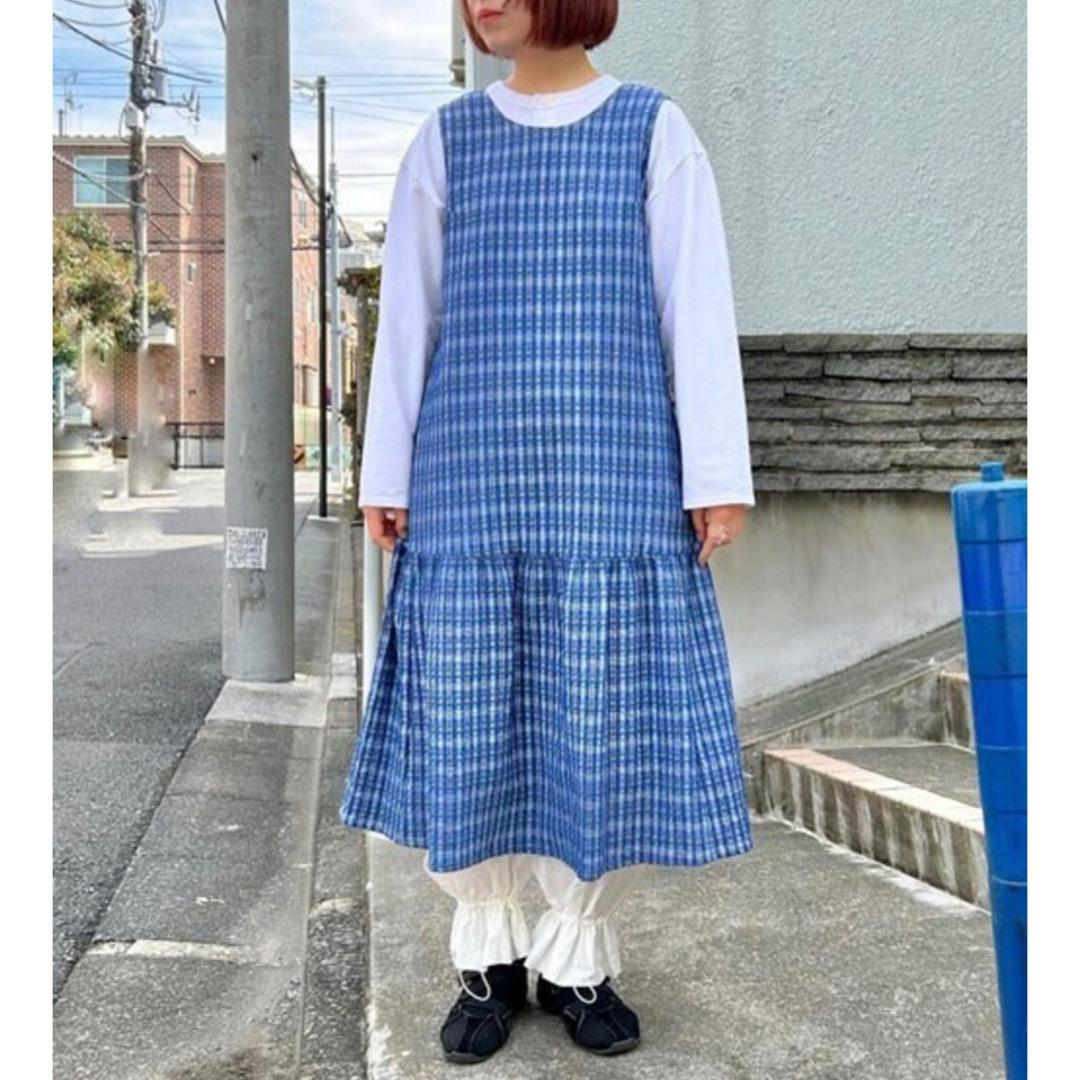 美品 ビュルデサボン 2025SS ジャカード CHECK ワンピース ブルー