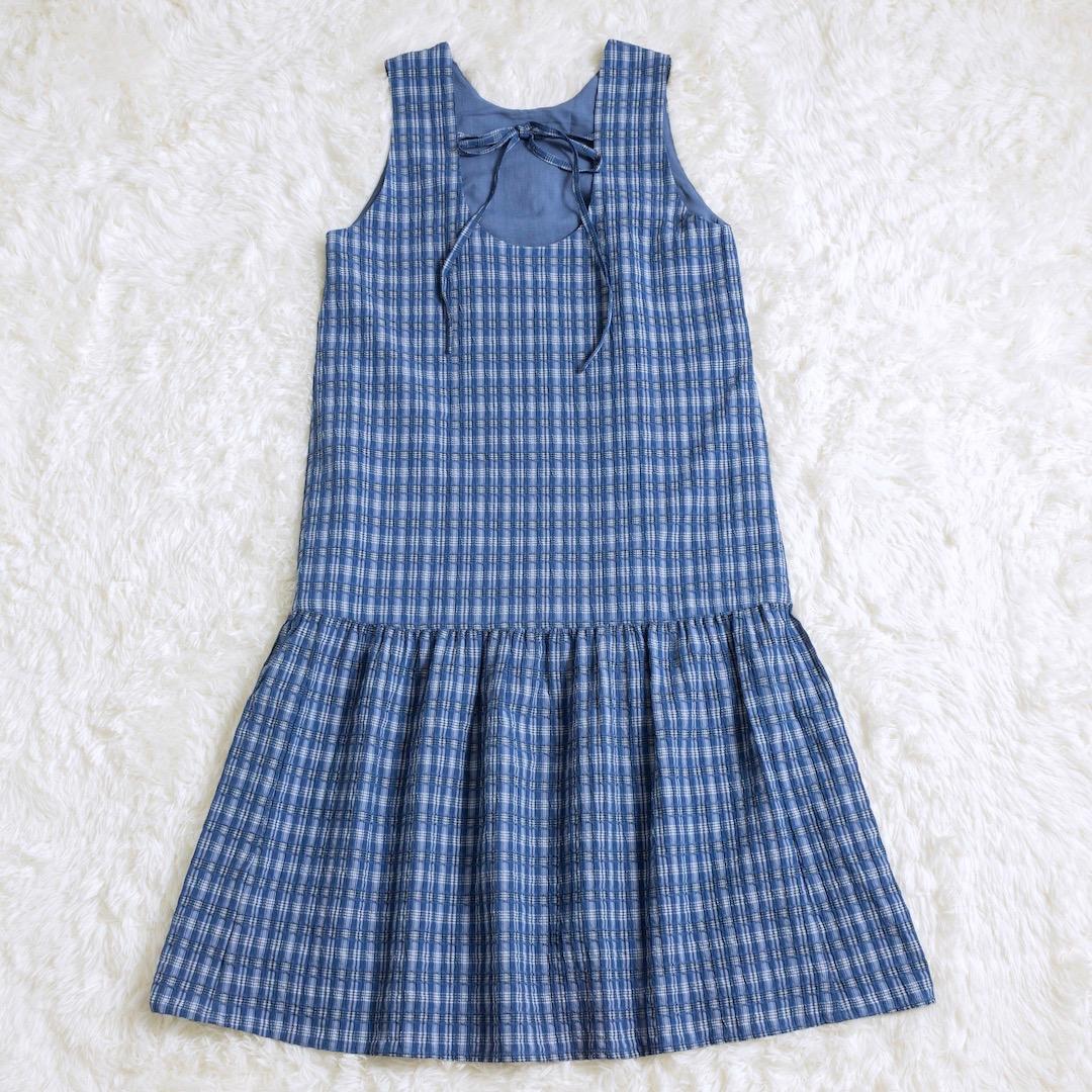 美品 ビュルデサボン 2025SS ジャカード CHECK ワンピース ブルー
