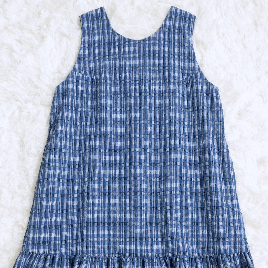 美品 ビュルデサボン 2025SS ジャカード CHECK ワンピース ブルー