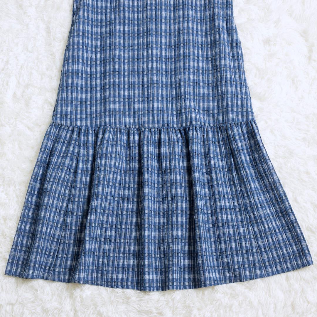 美品 ビュルデサボン 2025SS ジャカード CHECK ワンピース ブルー