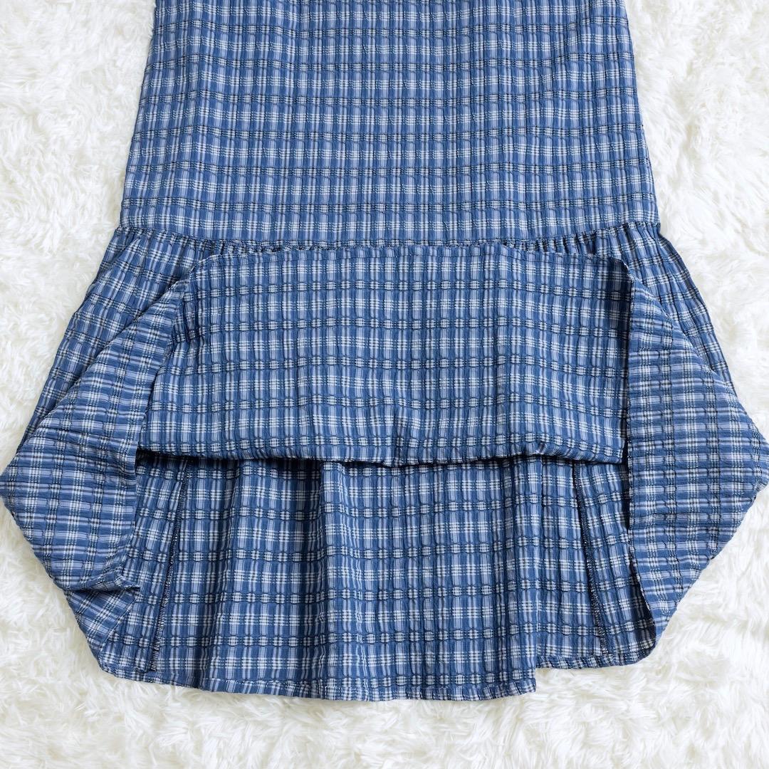 美品 ビュルデサボン 2025SS ジャカード CHECK ワンピース ブルー
