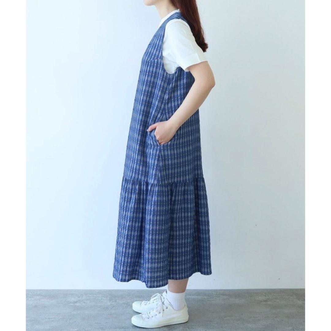 美品 ビュルデサボン 2025SS ジャカード CHECK ワンピース ブルー