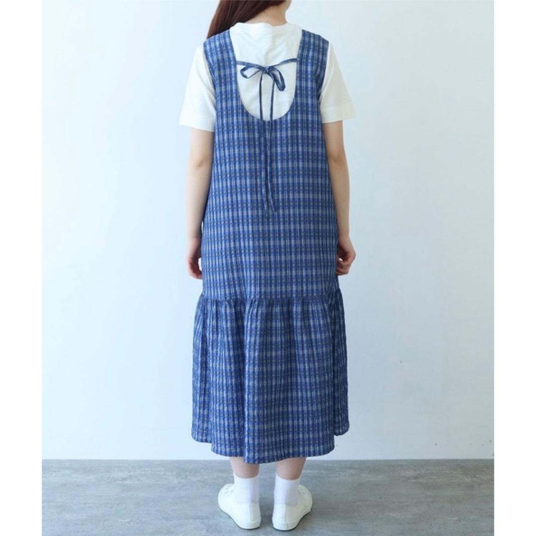 美品 ビュルデサボン 2025SS ジャカード CHECK ワンピース ブルー