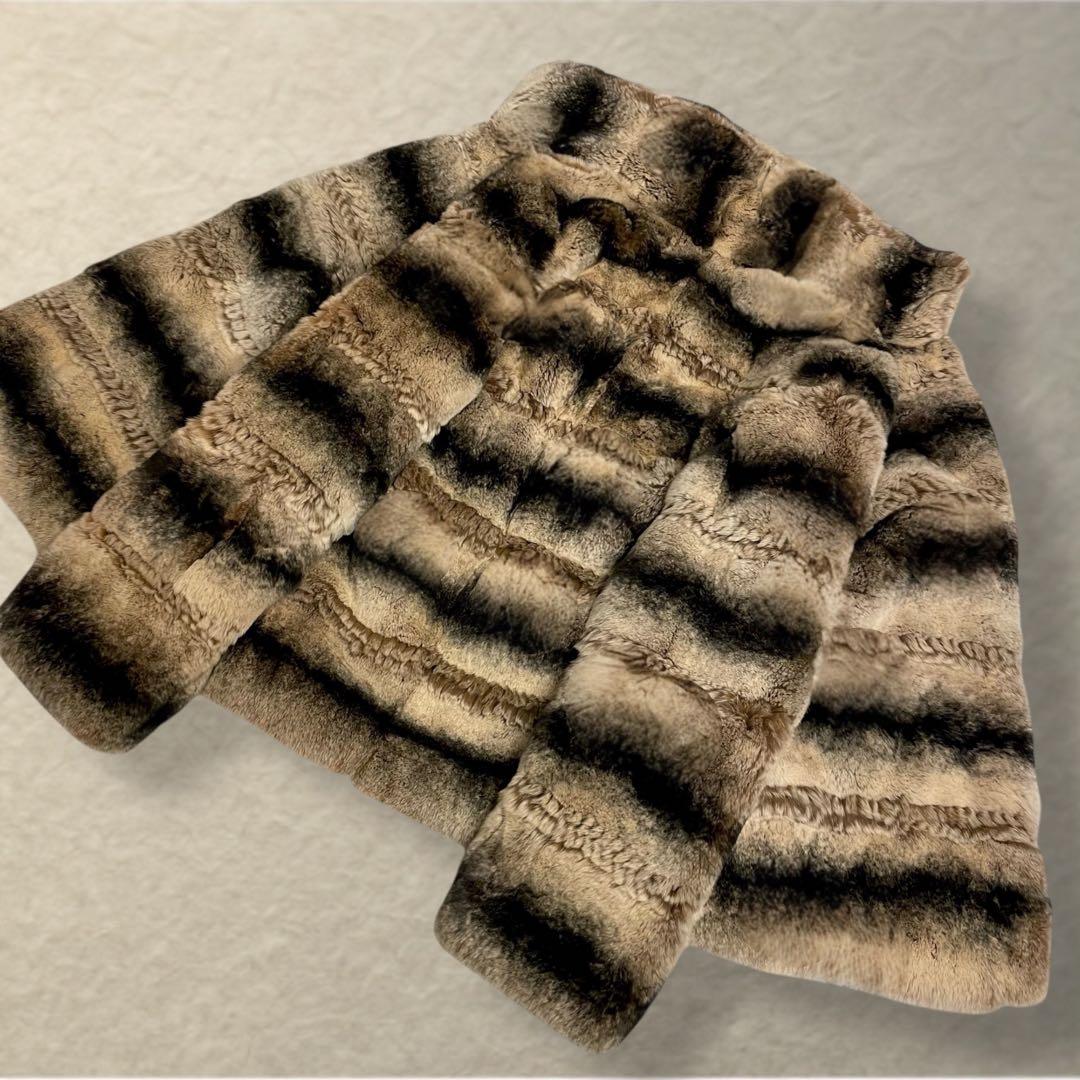 チンチラ調グラデーション◎ ラビットファー ショートコート リアルファー M〜L