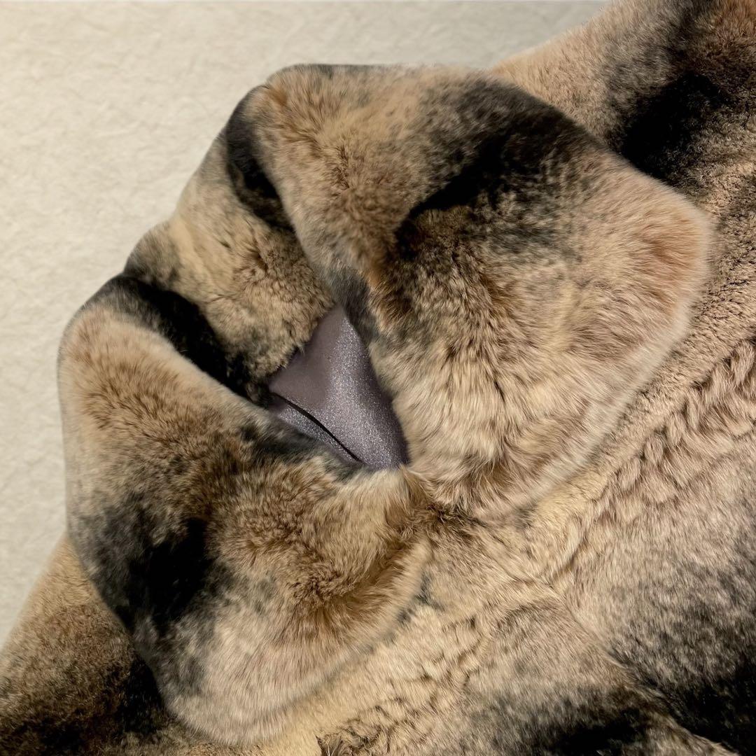 チンチラ調グラデーション◎ ラビットファー ショートコート リアルファー M〜L