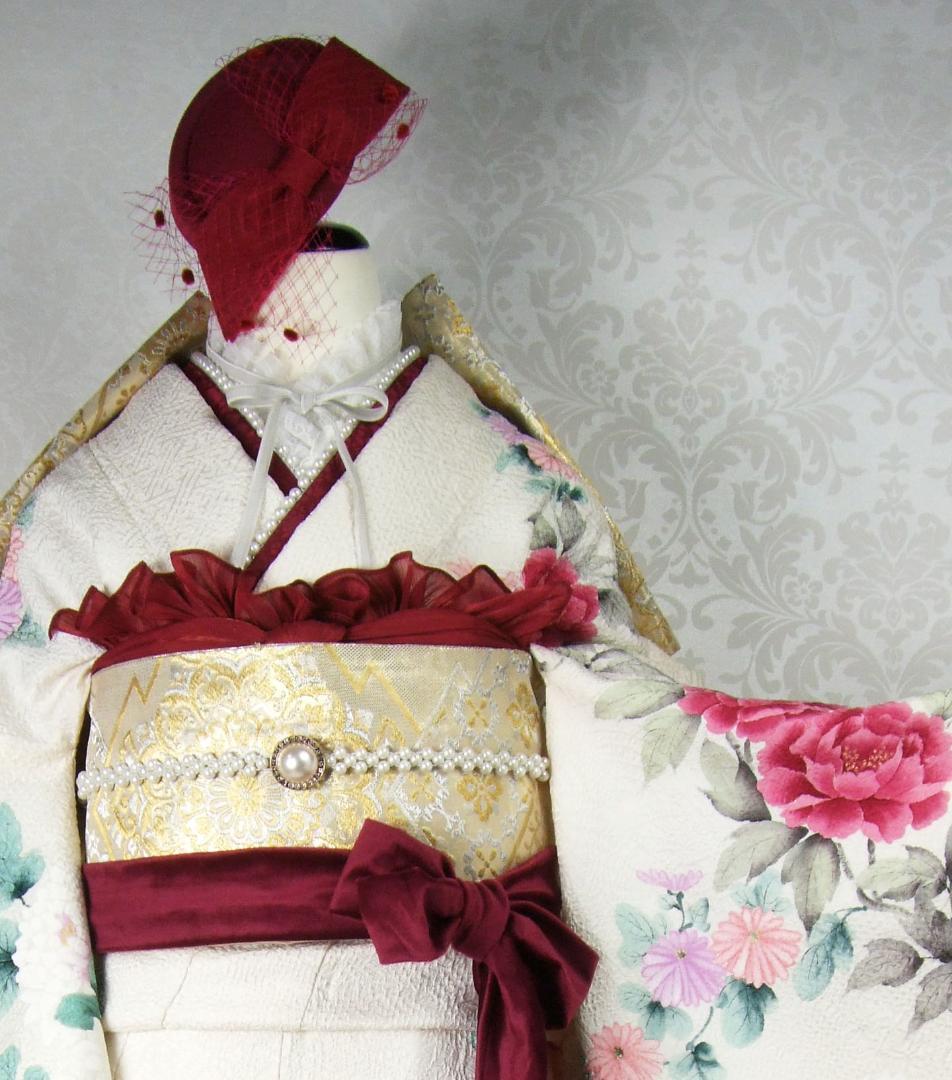 牡丹とダリア 総絞り 振袖フルセット　ｍ3 成人式