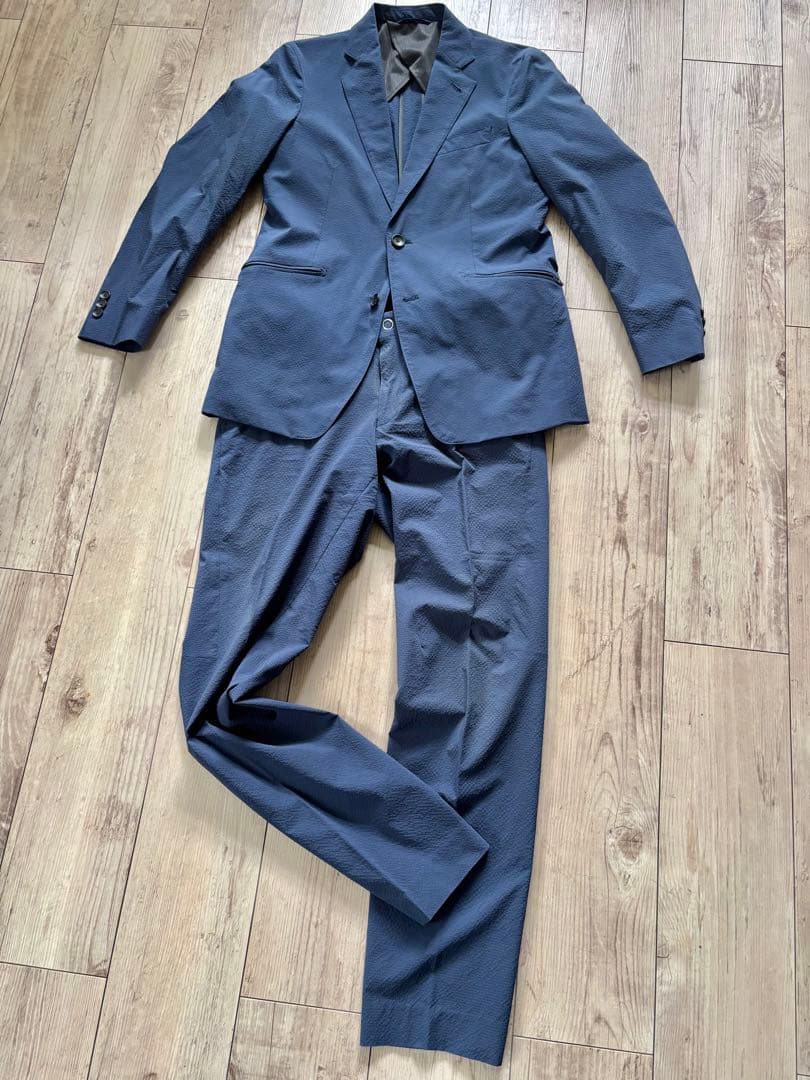 【美品】DESCENTE セットアップ スーツ ネイビーブルー YA4