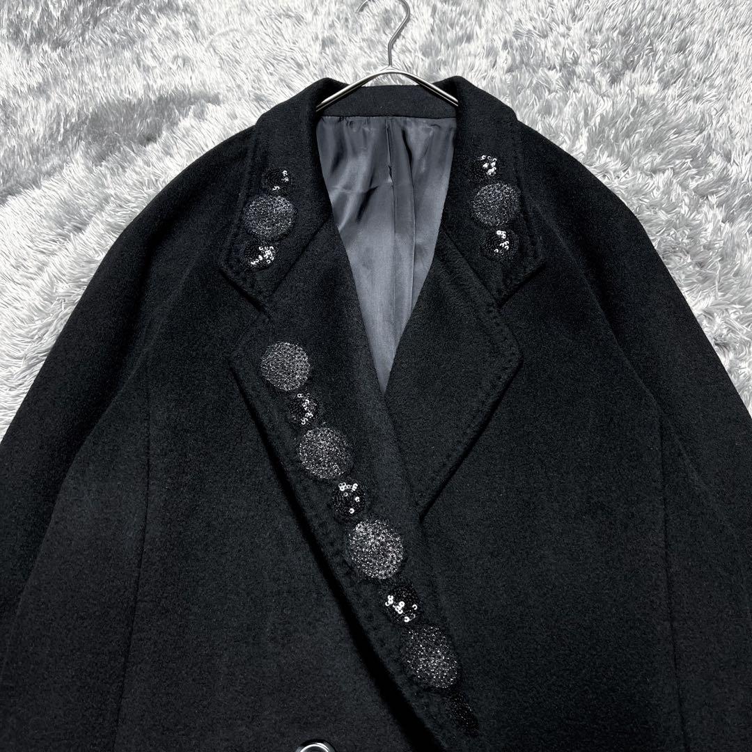 カシミヤ100% ダブルフェイス チェスターコート ブラック L相当 極美品