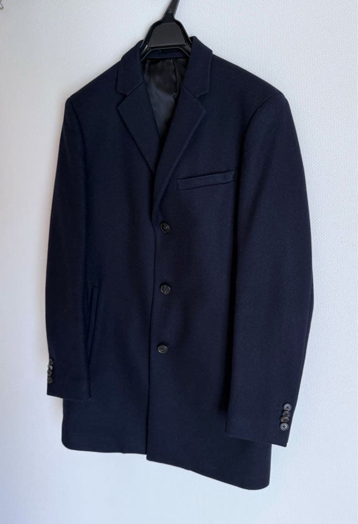 極美品　theory メンズ　ロングコート　ネイビー　カシミヤ混　定価約12万円