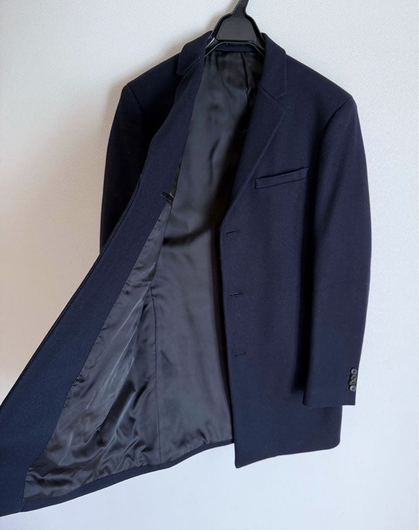 極美品　theory メンズ　ロングコート　ネイビー　カシミヤ混　定価約12万円