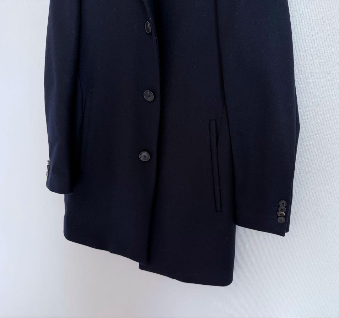極美品　theory メンズ　ロングコート　ネイビー　カシミヤ混　定価約12万円