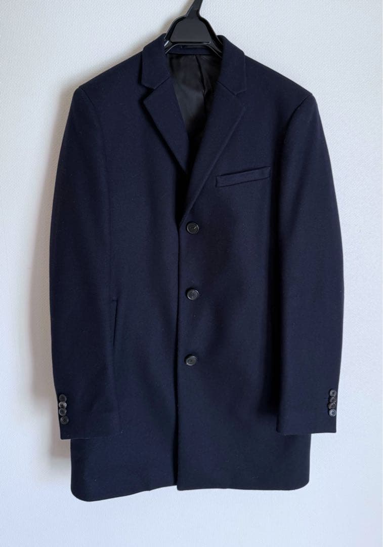極美品　theory メンズ　ロングコート　ネイビー　カシミヤ混　定価約12万円