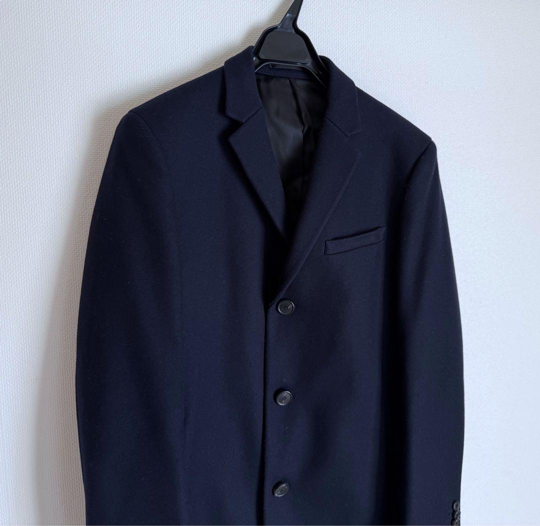極美品　theory メンズ　ロングコート　ネイビー　カシミヤ混　定価約12万円