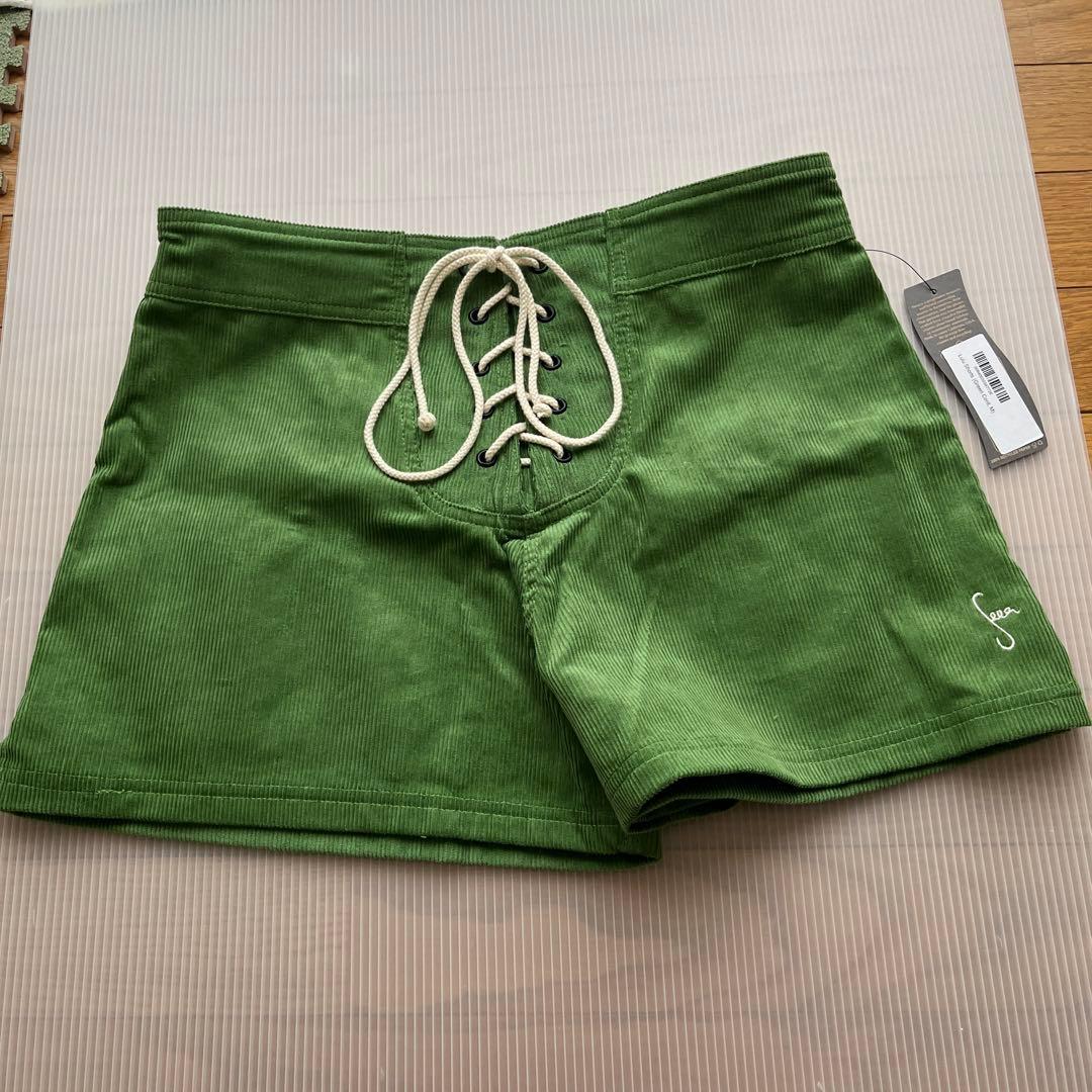 【一点物】　seea 緑色ショートパンツ ウエスト紐付き　M 新品未使用　値下中