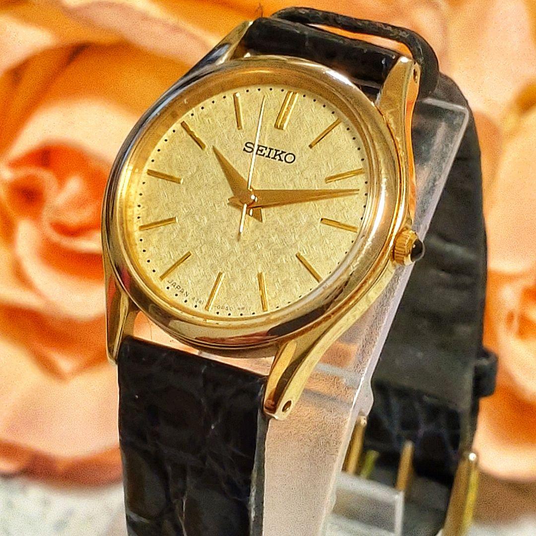 稼働品　SEIKO　セイコー　レディース腕時計　ゴールド文字盤　純正ベルト