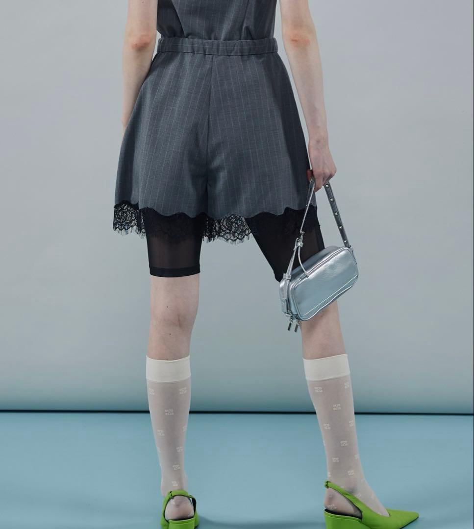 完売品 maison special ピンクストライプレースショートパンツ グレ