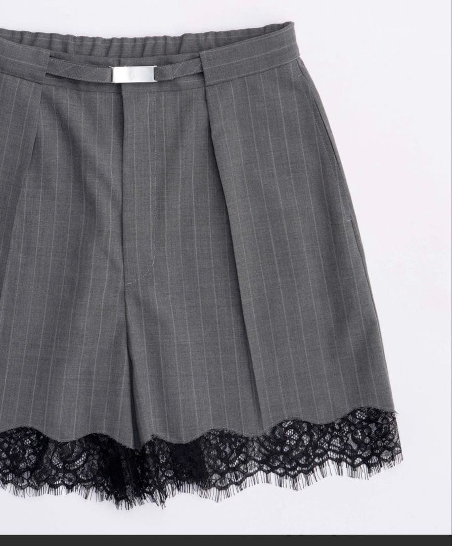 完売品 maison special ピンクストライプレースショートパンツ グレ