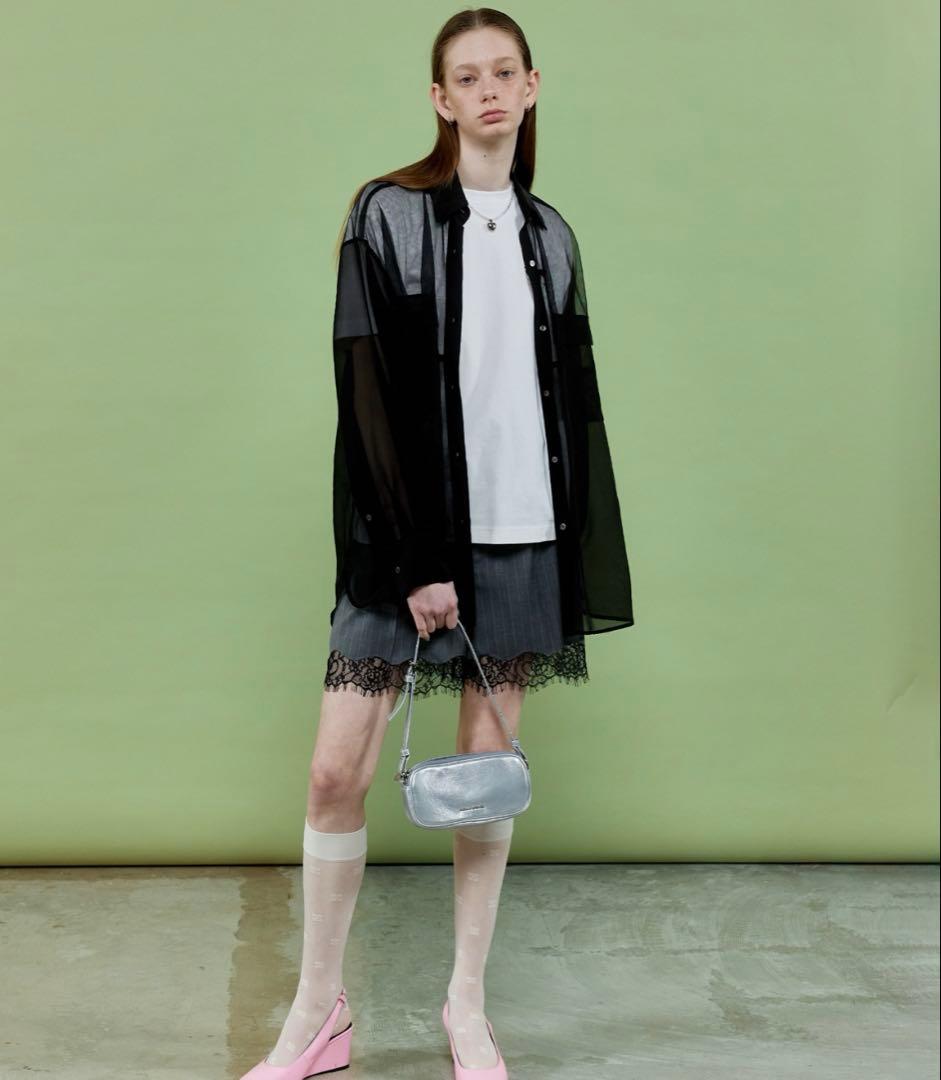 完売品 maison special ピンクストライプレースショートパンツ グレ