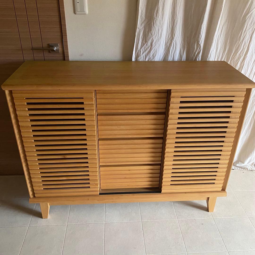 北欧　格子　キャビネット　サイドボード　ナチュラル　モダン　チェスト　棚