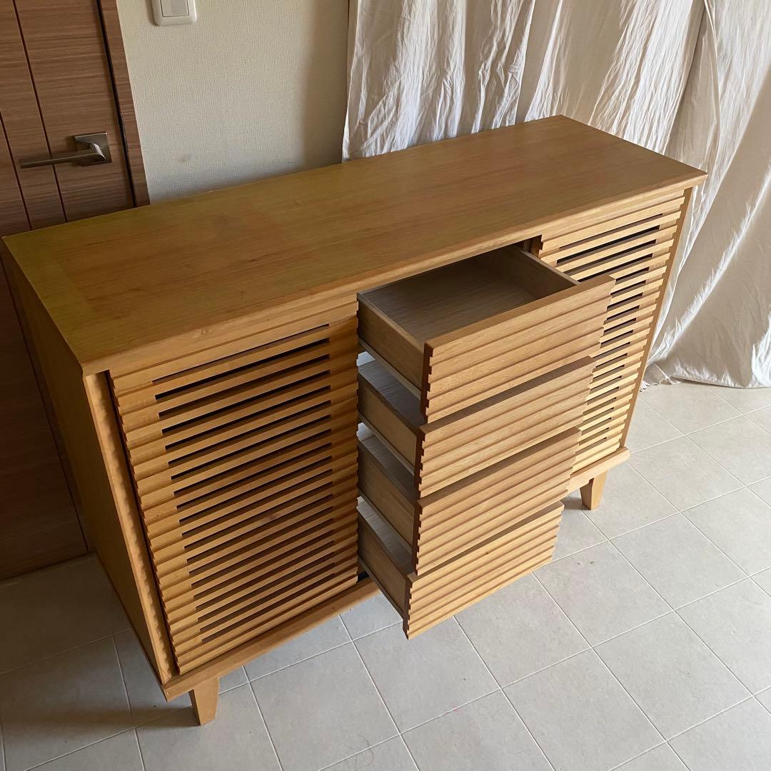 北欧　格子　キャビネット　サイドボード　ナチュラル　モダン　チェスト　棚