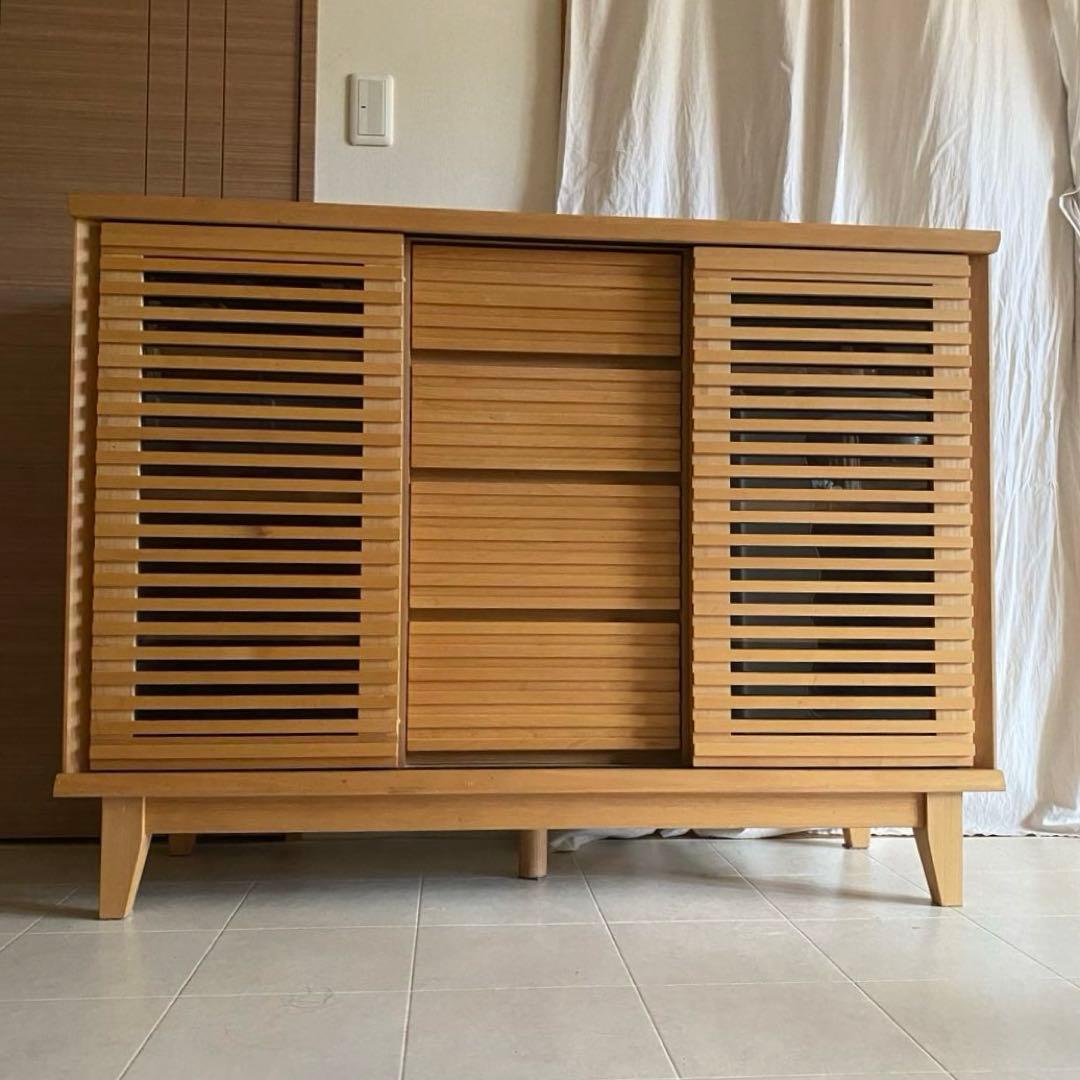 北欧　格子　キャビネット　サイドボード　ナチュラル　モダン　チェスト　棚