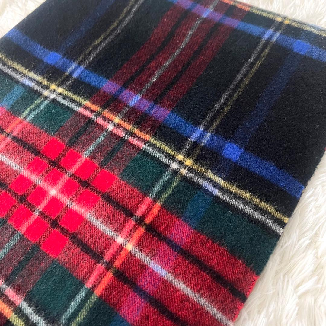 【美品】ジョンストンズ カシミヤ 大判ストール ブラックスチュアート チェック