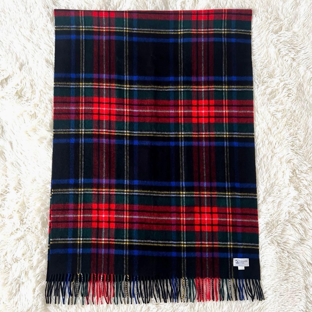 【美品】ジョンストンズ カシミヤ 大判ストール ブラックスチュアート チェック