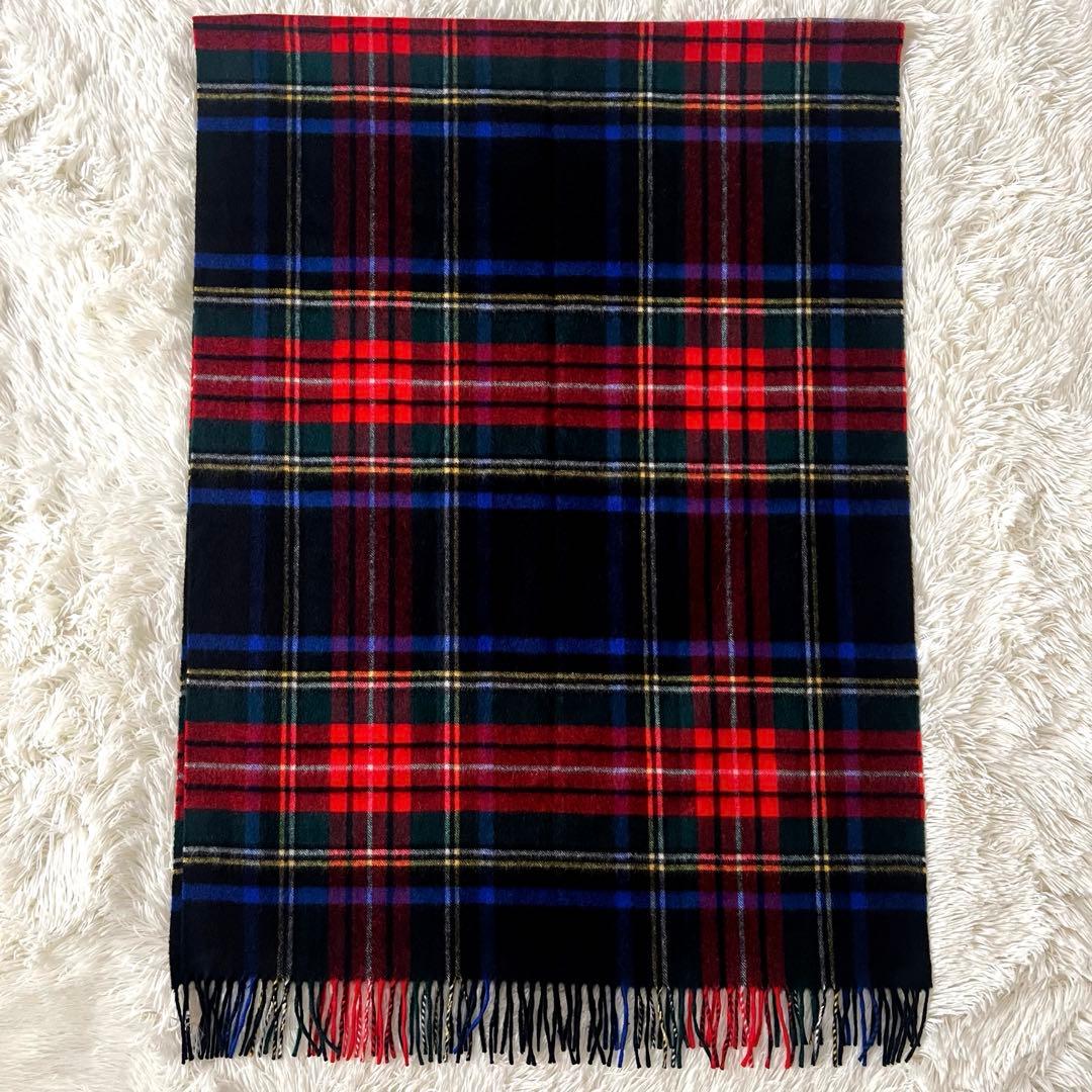 【美品】ジョンストンズ カシミヤ 大判ストール ブラックスチュアート チェック