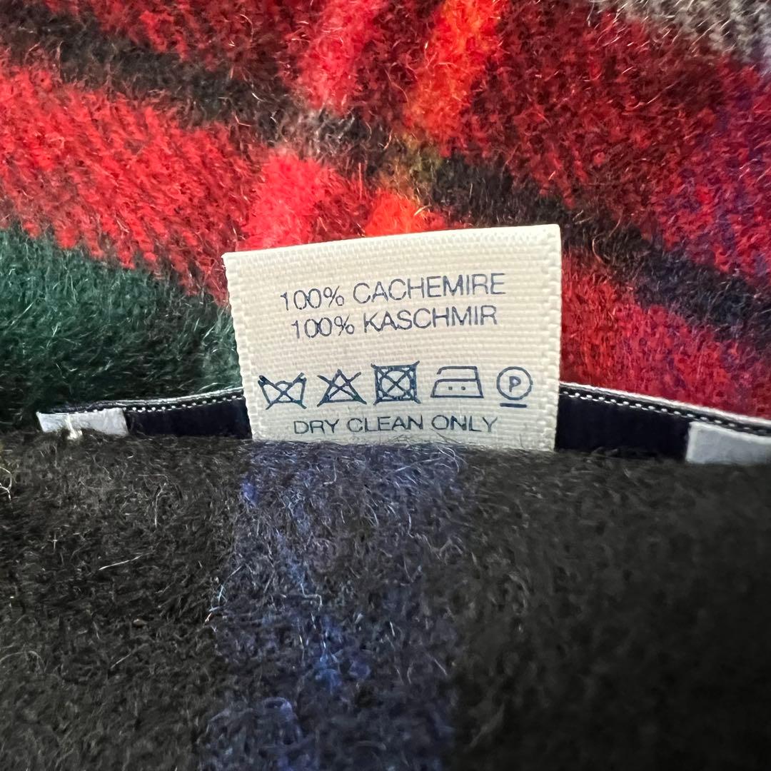 【美品】ジョンストンズ カシミヤ 大判ストール ブラックスチュアート チェック