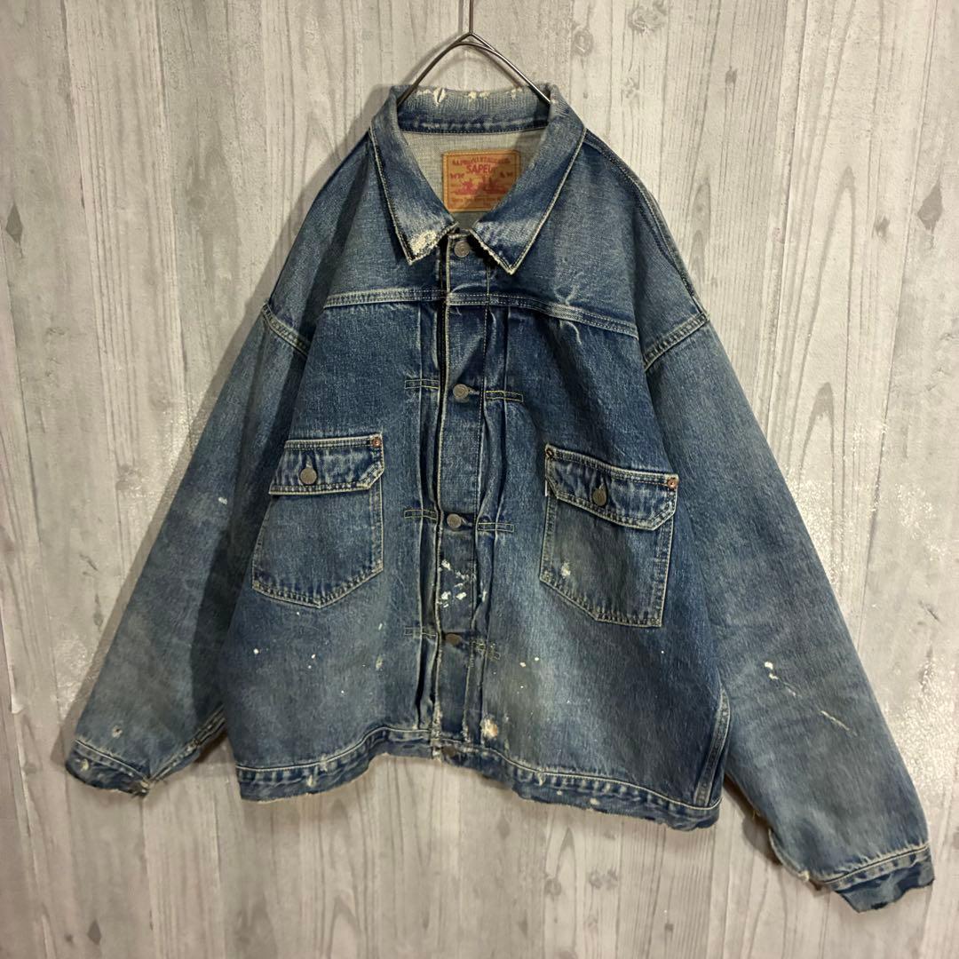 【最高デザイン】サプール　ヴィンテージ加工　デニムジャケット L