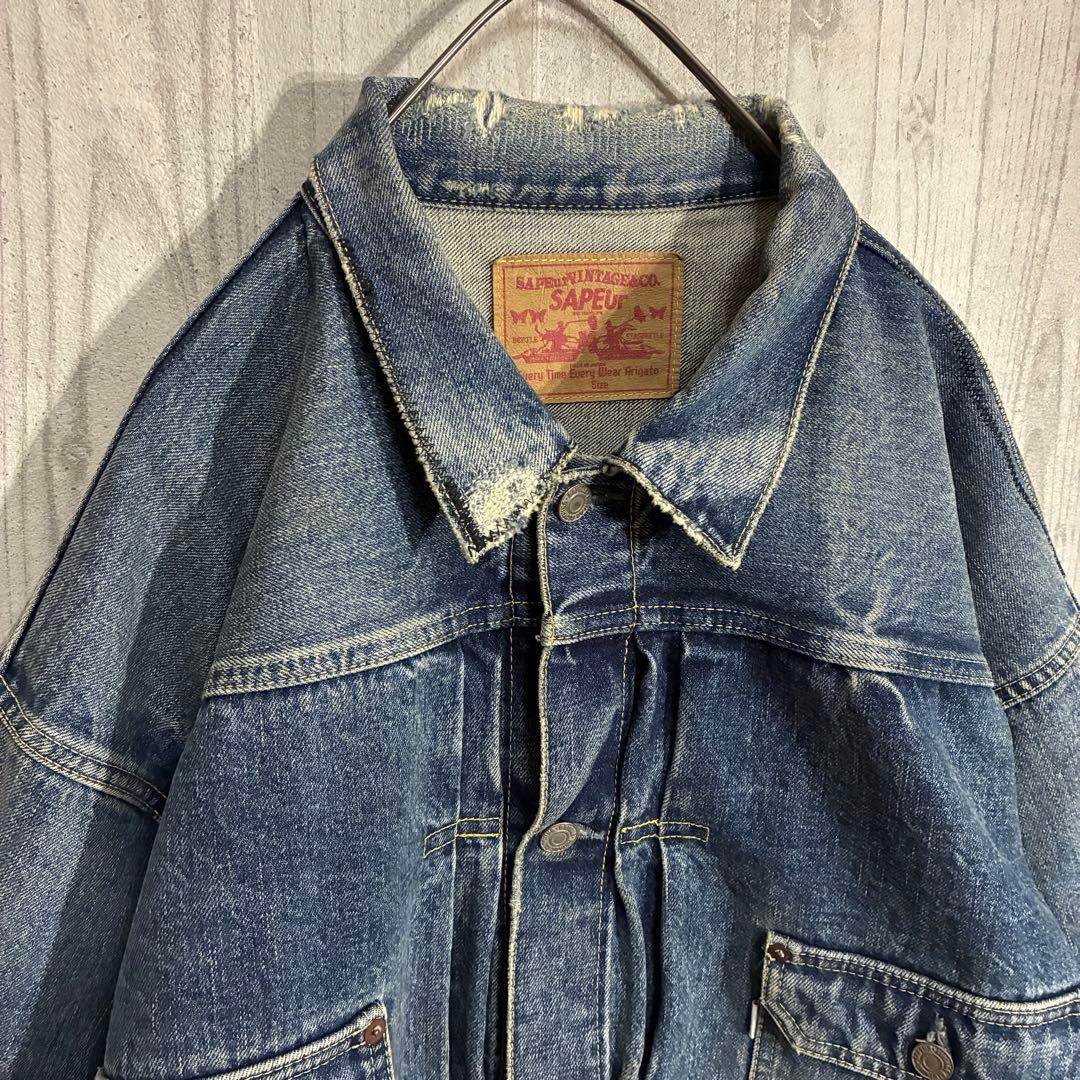 【最高デザイン】サプール　ヴィンテージ加工　デニムジャケット L
