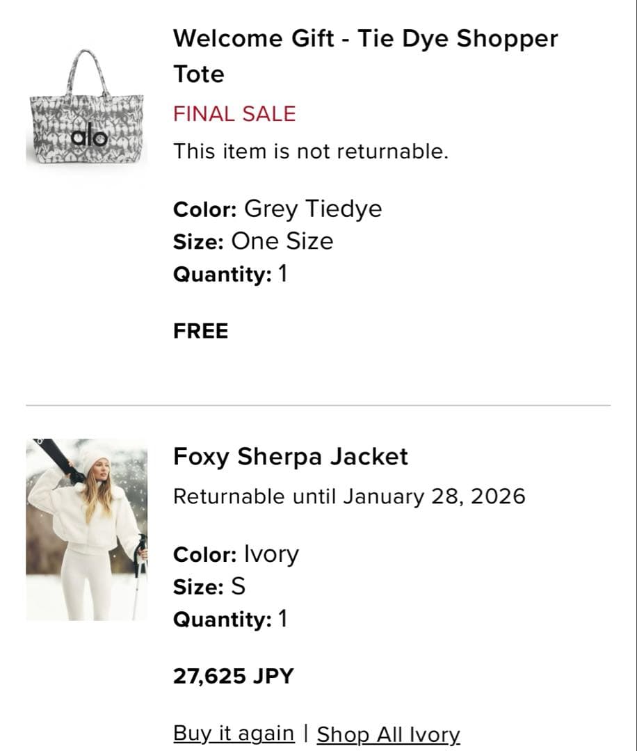 新品タグ付き　ALO Yoga　Foxy Sherpa Jacket