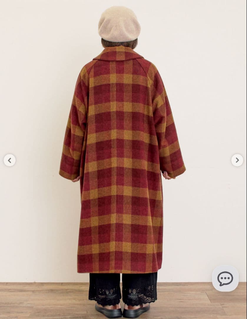 タスマニアウール2way襟ロングコート　ダッフルコート　ロングコートチェック