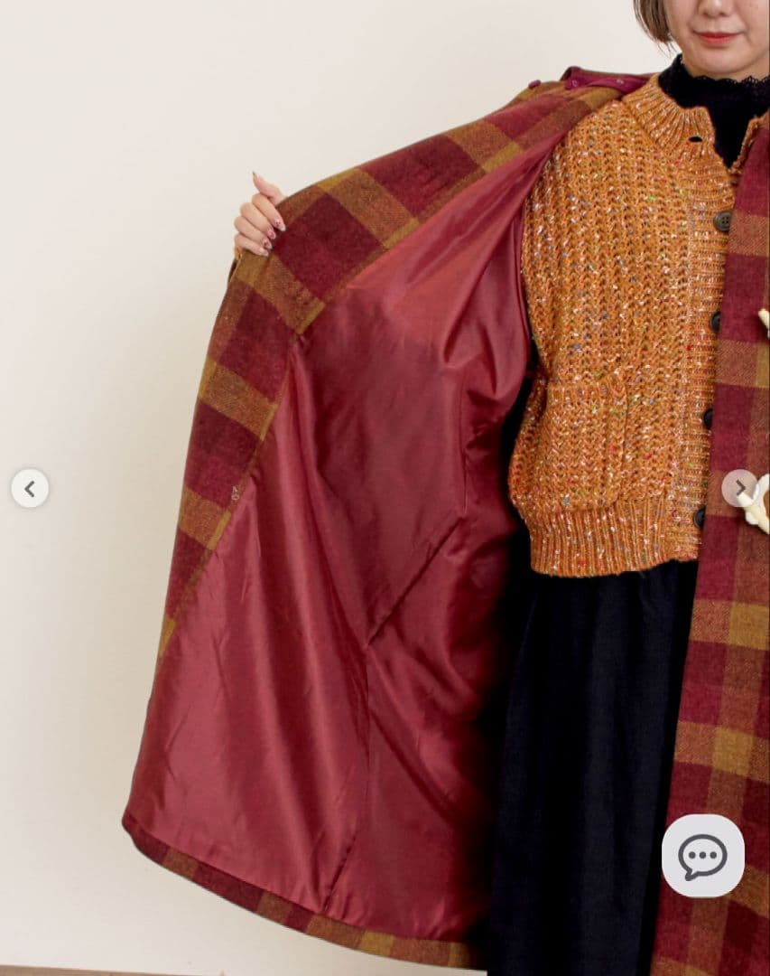 タスマニアウール2way襟ロングコート　ダッフルコート　ロングコートチェック