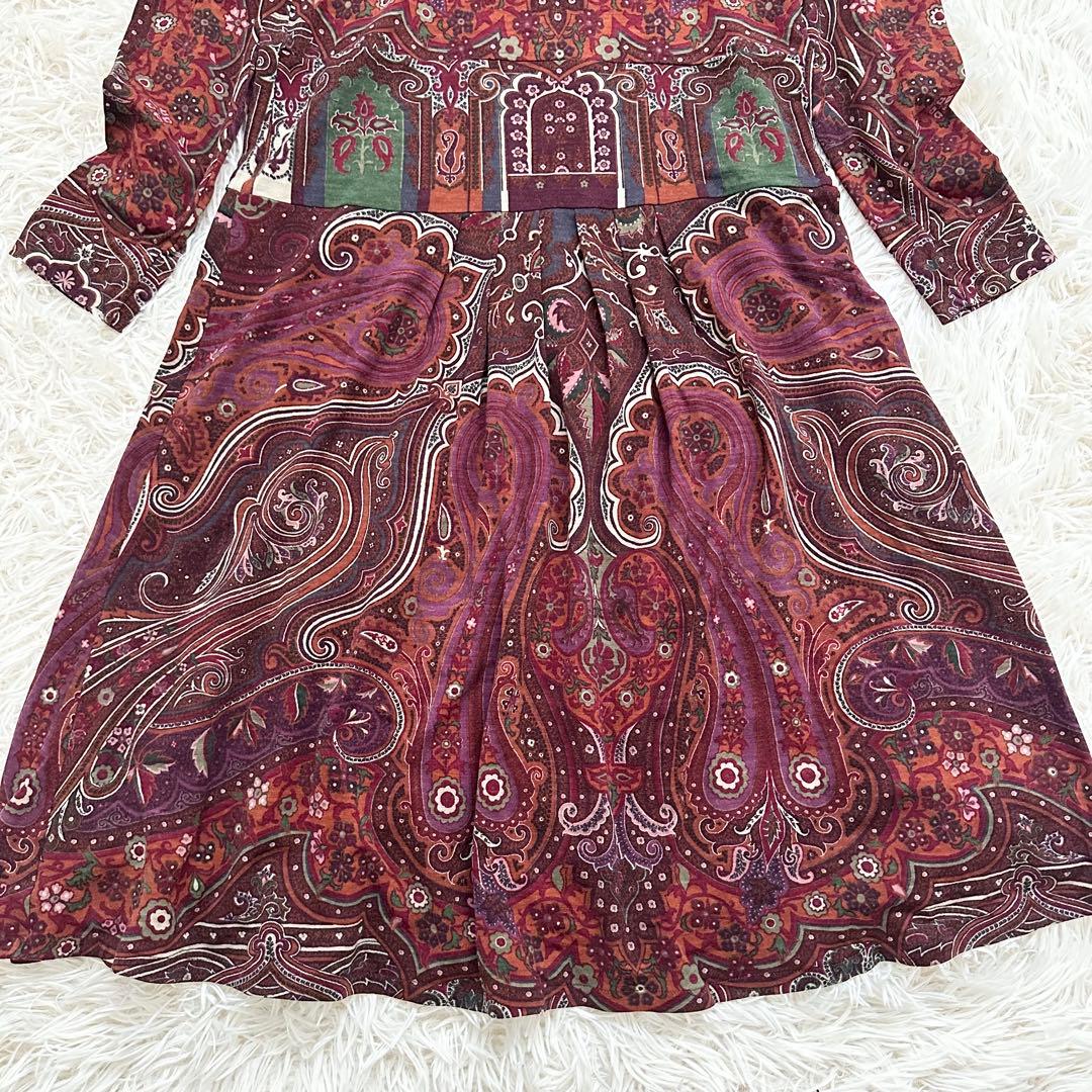 美品✨エトロ ペイズリー柄 フリル ロングワンピース ストレッチ素材 46