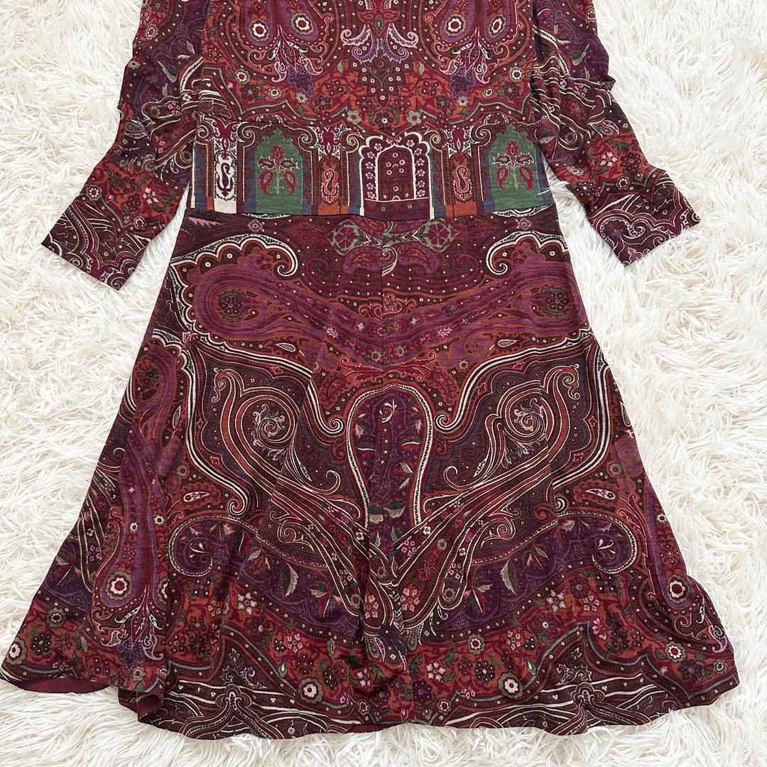 美品✨エトロ ペイズリー柄 フリル ロングワンピース ストレッチ素材 46