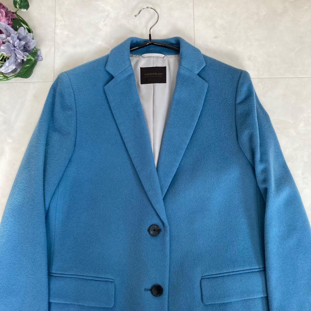 【美品】 TOMORROWLAND カシミヤ混 チェスターコート 青 サイズ36