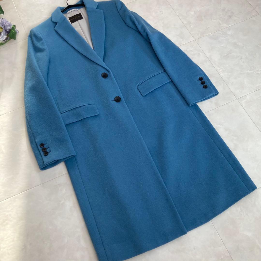 【美品】 TOMORROWLAND カシミヤ混 チェスターコート 青 サイズ36