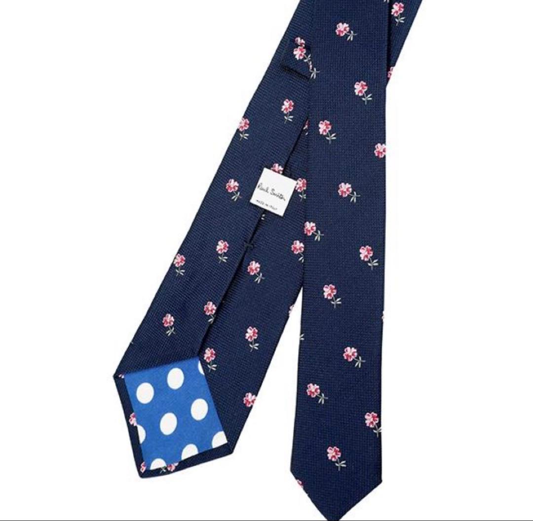 未使用！Poul Smith ポールスミス　ネクタイ　ネイビー　花柄　ドット