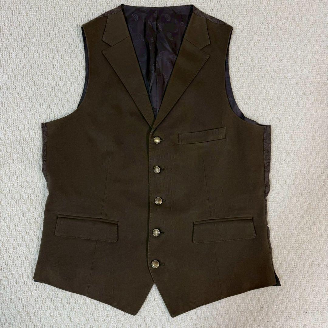 3ピース スーツ コットン 深緑 50-6D セットアップ