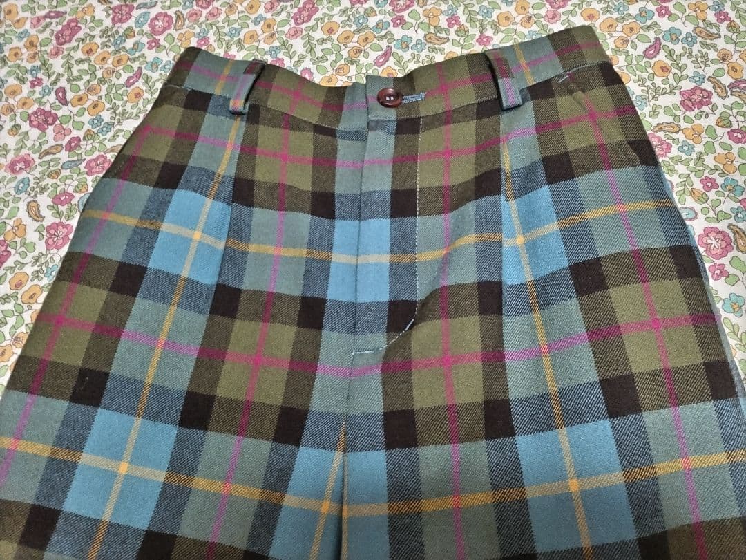 み*ん様 ジェーンマープル　タータンチェックフリルトリムパンツ　フレスコブルー