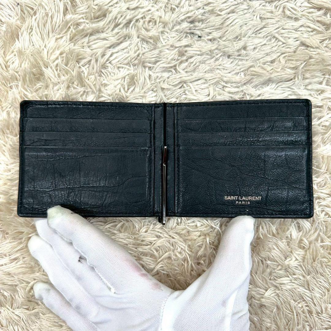 【美品】サンローラン マネークリップ ブラック YSL クロコ メンズ